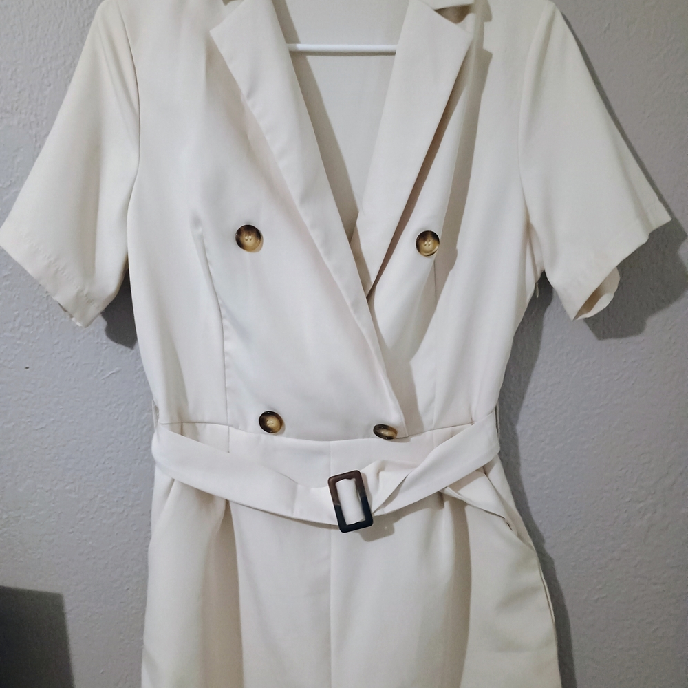 SHEIN Cream Double-Breasted Jumpsuit